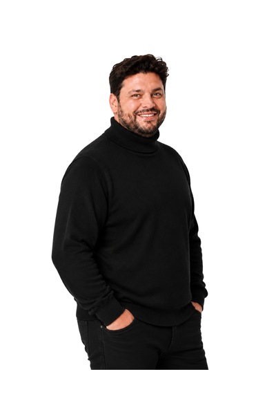 Battalmoda Erkek Büyük Beden Siyah Tam Balıkçı Pamuklu Kazak 3xl-4xl-5xl-6xl