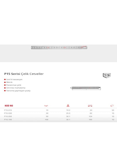 Ceta Form P15-050 Çelik Paslanmaz Çelik Cetvel 50 Cm
