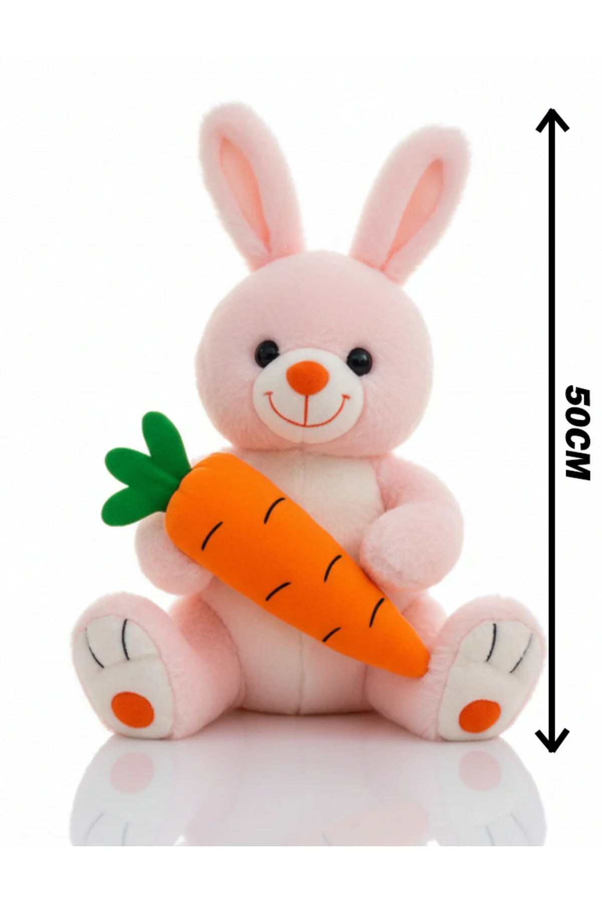 Havuçlu Tavşan Pembe 50 Cm Çocuklara Özel Sevimli Peluş Açık Pembe