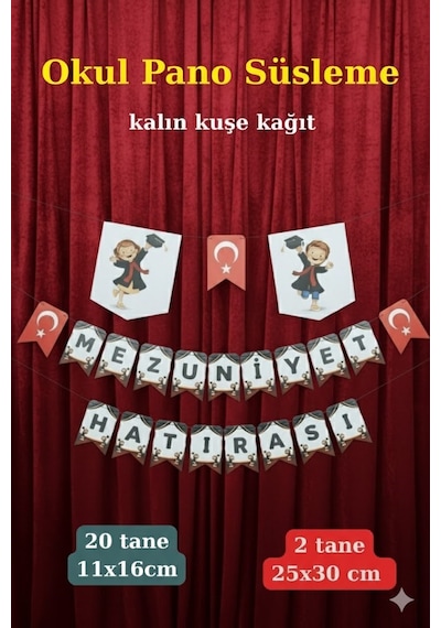 Mezuniyet Okul Pano Süsleme Seti Mezuniyet Hatırası Yazılı Sınıf Panosu Kalın Kuşe Kağıt Standart