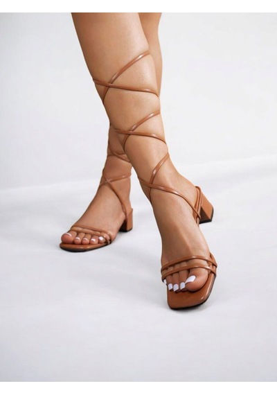 Moopi Moopimoda Kadın 5cm Topuklu Bağcıklı Sandalet - Taba Renk Seçenekli