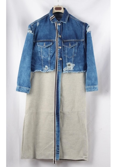 Özel Koleksiyon, Yırtık Detaylı Uzun Denim Ceket 3024 001