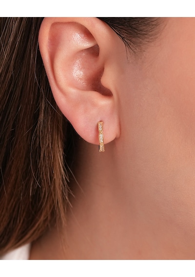Debora Jewelry 14 Ayar Altın Zirkon Taşlı Delikli Halka Küpe