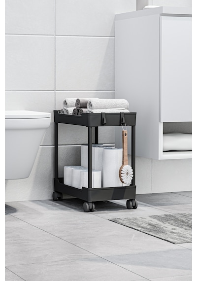 Siyah 2 Katlı Tekerlekli Düzenleyici Mutfak Ve Banyo Rafı