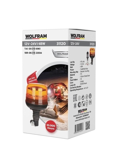 Wolfram Led Tepe Döner Ikaz Lambası Körük Bağlantılı 10 Fonksiyon 12/24v E-belgeli 48w