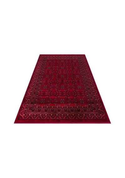 Eko Halı Herat Her 04 Red Afgan Desenli Viskon Sıkı Dokuma Kaymaz Tabanlı İnce Makine Halısı Kırmızı - Kırmızı