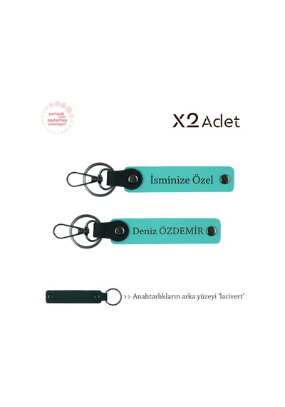 Kankaya Doğum Günü Armağanı, İsim Yazılı 2 Li Anahtarlık Seti, Turkuaz-lacivert Çok Renkli