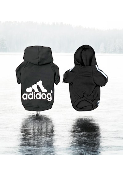 Black Adidog Kapşonlu Sweatshirt Köpek Kazağı