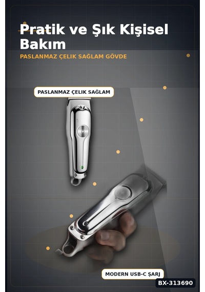 Paslanmaz Çelik 3 Taraklı Kablosuz Saç Sakal Düzeltici Tıraş Makinesi Seti Bx-313690