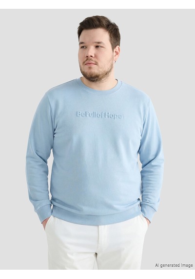 Lcwaıkıkı Classic Mavi Bisiklet Yaka Baskılı Erkek Sweatshirt