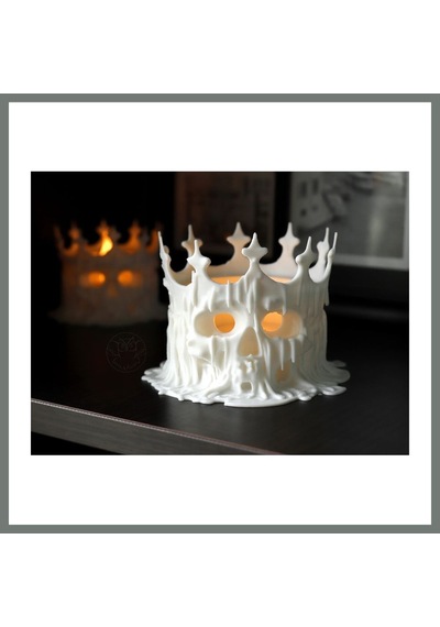 Bezos Erimiş Kafatası Tealight Mumluk Taçlı Kuru Kafa Dekoratif Mum Tutucu Mmbz Çok Renkli