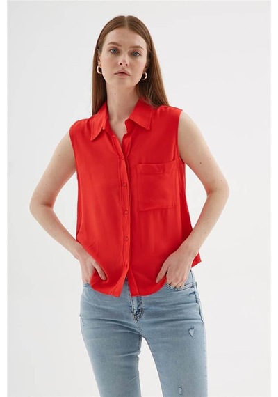 Fashion Friends Kolsuz Kırmızı Kadın Gömlek 25y0382k1 Kırmızı