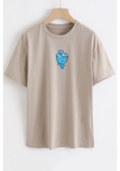 Unisex Su Avatar Baskılı T-shirt Bej