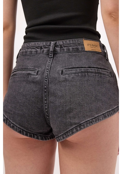 it's basic Kadın Koyu Füme 11s6-1 Süper Mini %100 Koton Denim Şort Çok Renkli
