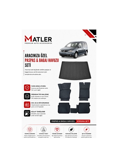 Volkswagen Caddy 2003 Model 4d Ekstra Havuzlu Paspas Ve Bagaj Havuzu Set