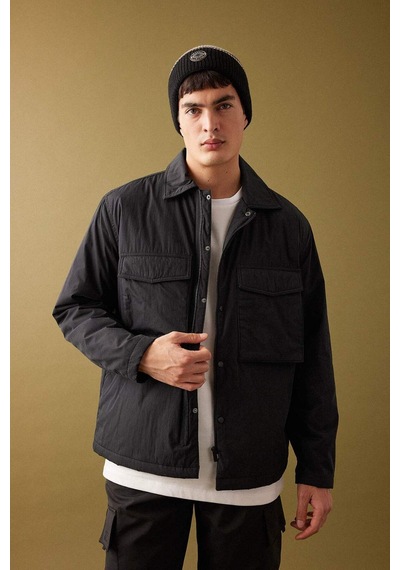 DeFacto Relax Fit Polo Yaka Gömlek Ceket B4941AX24SPBK81