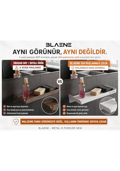 Blaene Bth-001 Köşe Duş Rafı, Mat Siyah, 304 Paslanmaz Çelik, Drenaj Delikli Çok Renkli