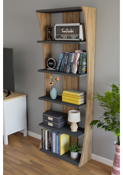 İskandinav Tasarım Çok Raflı Kitaplık 150x50x22 Cm Modern Dekoratif Raf Ünitesi Antrasit - Atlantik Çam İskandinav Tasarım Çok Raflı Kitaplık 150x50x22 Cm Modern Dekoratif Raf Ünitesi Antrasit - Atlantik Çam