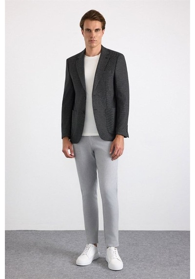 Süvari Siyah Slim Mono Yaka Düz Saten Torba Cep 6 Drop Klasik Ceket Sct2021600009-s09