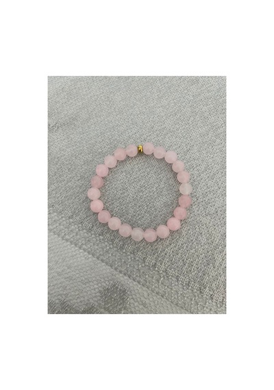 Leyan Doğaltaş 8 Mm Pembe Kuvars Doğal Taş Bileklik Altın Renk Ara Aparatlı El Yapımı Kadın Bileklik Pembe Pembe