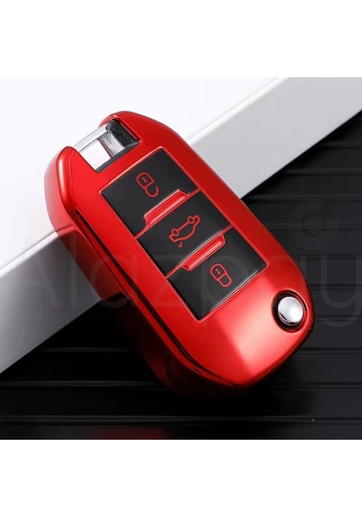 Peugeot 208 301 307 308 508 2008 3008 Partner Parlak Tpu Anahtar Kılıfı Kırmızı