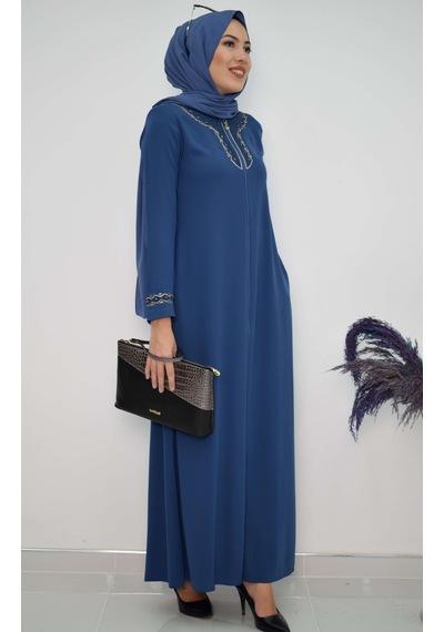 İbrahim Burak Etiler Collection Taş Detaylı Ferace İndigo Mc2010