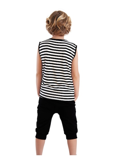 Kuru Kafa Çizgili Erkek Çocuk Yazlık T-shirt Kapri Şort Takım
