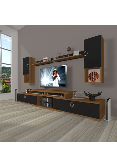 Decoraktiv Flex 5da130 Mdf Gold Tv Ünitesi Tv Sehpası Ceviz - Siyah