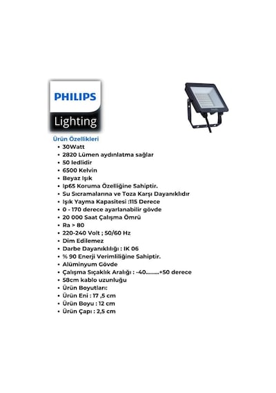 Philips Led Projektör Bvp150 Led30/cw Psu 30w 6500k Swb G3 Gm