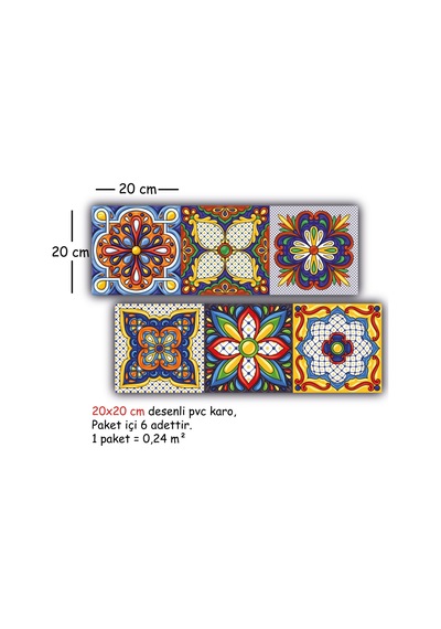 Tink Kendinden Yapışkanlı Karnaval Desenli Pvc Karo Kaplama 20x20 Cm 6'lı Paket
