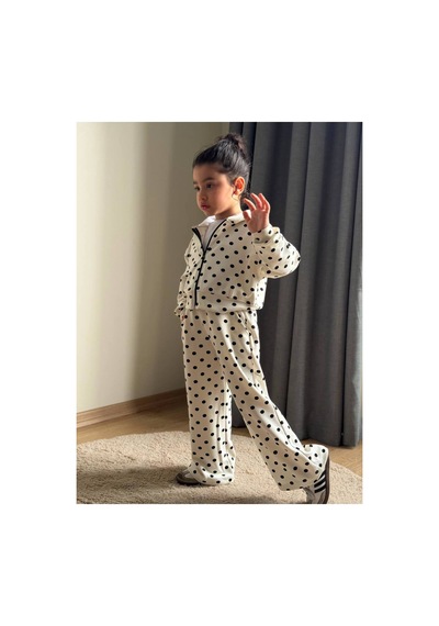 Toikids Kız Çocuk Puantiyeli Kapüşonlu 2 Li Kız Takım Beyaz