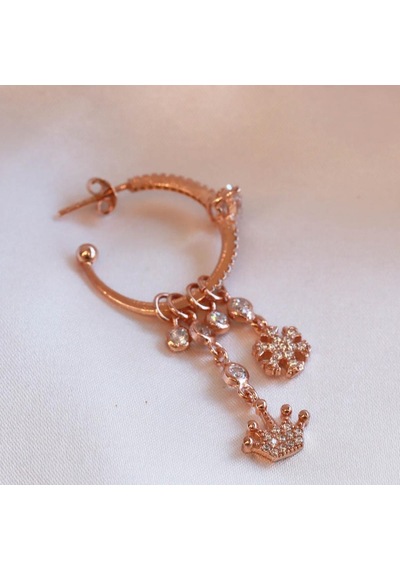 Kral Tacı Figürlü Rose Gold Kaplama Gümüş Charm Küpe Gümüş