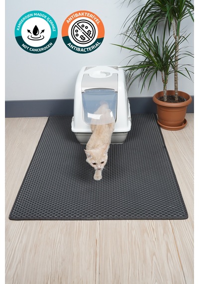 75x110 Cm Hücreli Kedi Kumu Paspası Kedi Matı Kedi Tuvalet Önü Paspası Koyu Gri