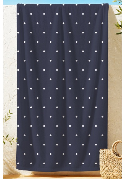 Puantiyeli Lacivert Beyaz Plaj Havlusu - Minimalist Modern Noktalı Hızlı Kuruyan Mikrofiber Havlu Eski Kanyon