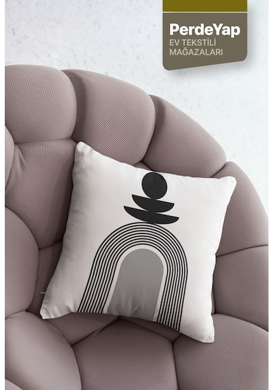 Çift Taraflı Dijital Baskılı Geometrik Desenli 4'lü Kırlent Kılıfı 43x43 cm Siyah Gri