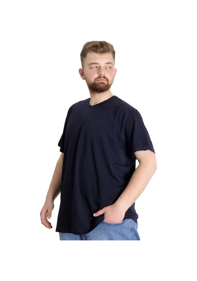 Mode Xl Büyük Beden T-Shirt V Yaka Likralı 20150 Lacivert 001