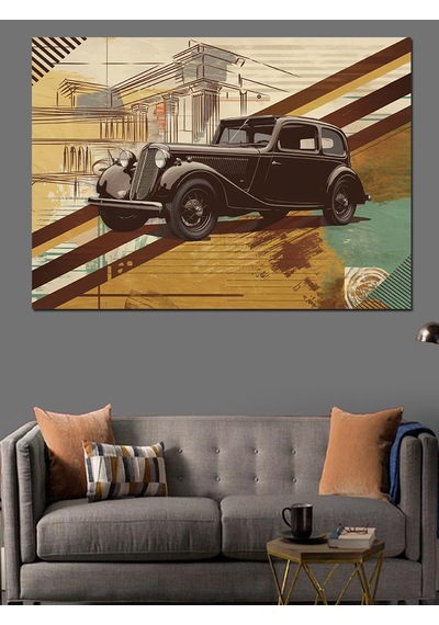 Vintage Tarzda Klasik Araba Dekoratif Kanvas - Mdf Ahşap Tablo