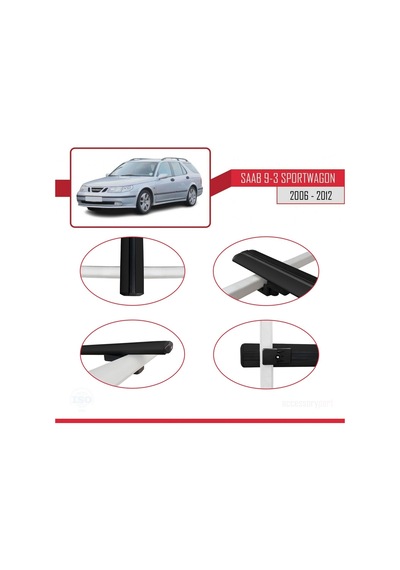 Saab 9-3 Sportwagon 2006-2012 Arası İle Uyumlu Basic Model Ara Atkı Tavan Barı Siyah 3 Adet