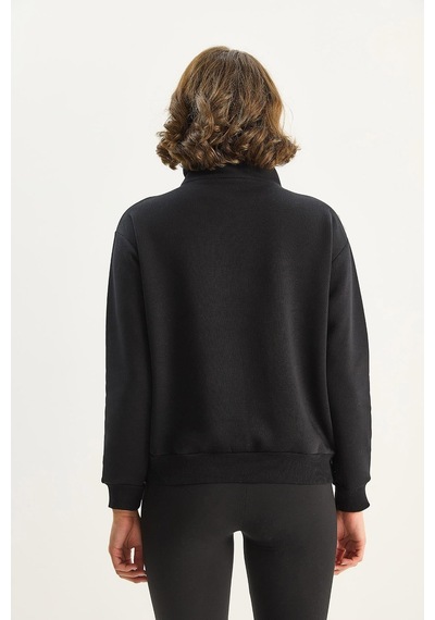 Shade Kadın Dik Yaka Yarım Fermuarlı İçi Polarlı Crop Sweatshirt 1808 60283713 - Siyah