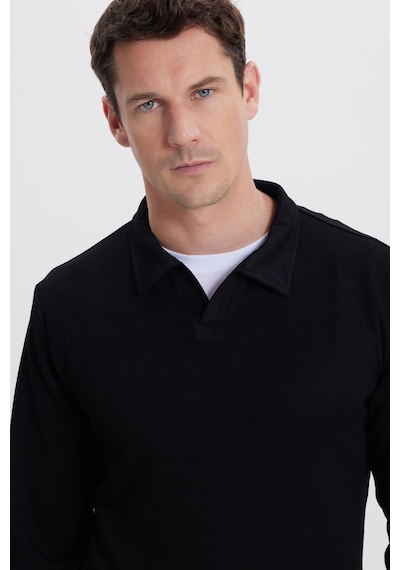 Tudors Erkek Relax Fit Rahat Kesim Polo V Yaka Siyah Sweatshirt-41922 Siyah