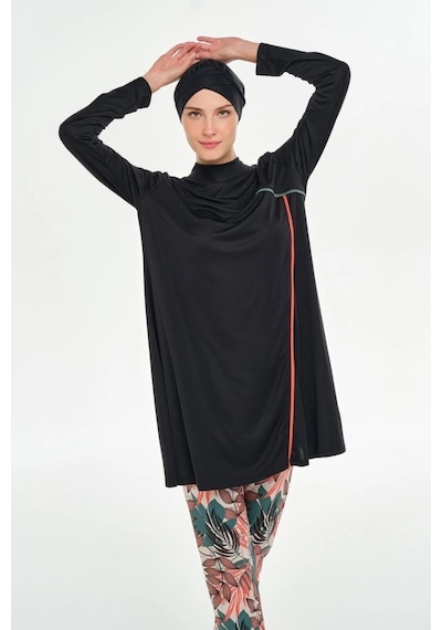 Rozamay 252607 Celia Tam Boy Lycralı Dijital Desen Tesettür Mayo Siyah