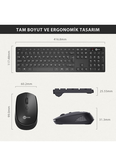 Lecoo Km2001 Klavye & Mouse Kablosuz Set Siyah Optik
