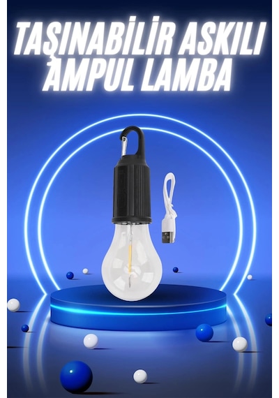 Mey İthalat Taşınabilir Şarjlı Led Ampul Askılı Lamba Kamp Bahçe Lambası Çok Renkli