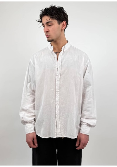 Zaee Oversize Dökümlü Keten Gömlek Beyaz