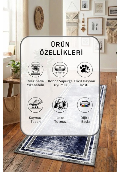 Ehl-163 Yıkanabilir Yolluk Lacivert