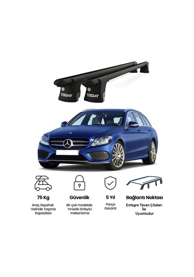 Trio-ıı Mercedes C-class Kombi 2015 Ve Sonrası Uyumlu Siyah Kilitli Ara Atkı Port Bagaj Tavan Barı