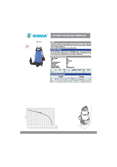Sumak Sdf15 Y Plastik Drenaj Dalgıç Yüksek Irtifalı 1.5 Hp
