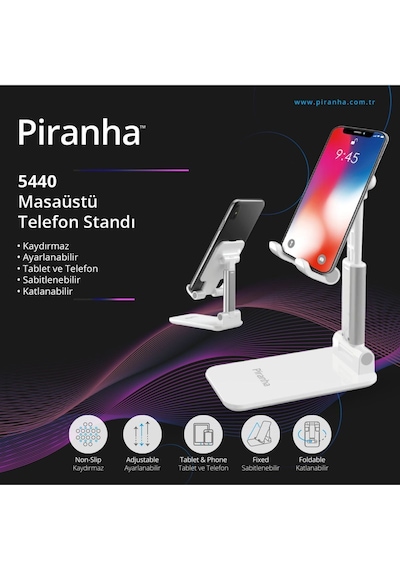 5440 Masaüstü Telefon - Tablet Standı / Katlanabilir / Sabitlenebilir / Kaydırmaz / Ayarlanabilir Beyaz