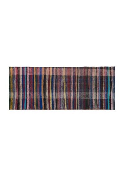 El Dokuması Vintage Yün-pamuk Çizgili Çaput Halı 32305 120 X 290 Cm Çok Renkli