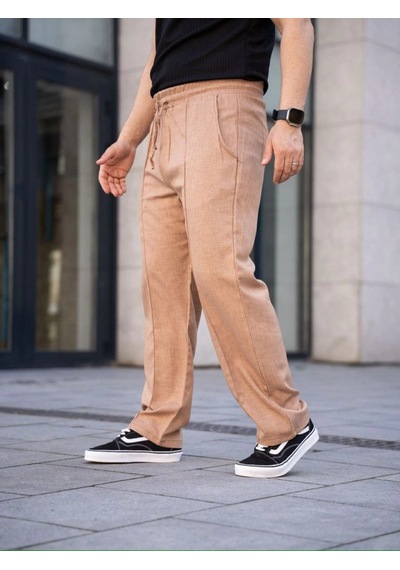 Efnaz Style Erkek Keten Cepli Çıma Dikişli Jogger Buggy Pantalon Rahat Kalıp - Kahverengi